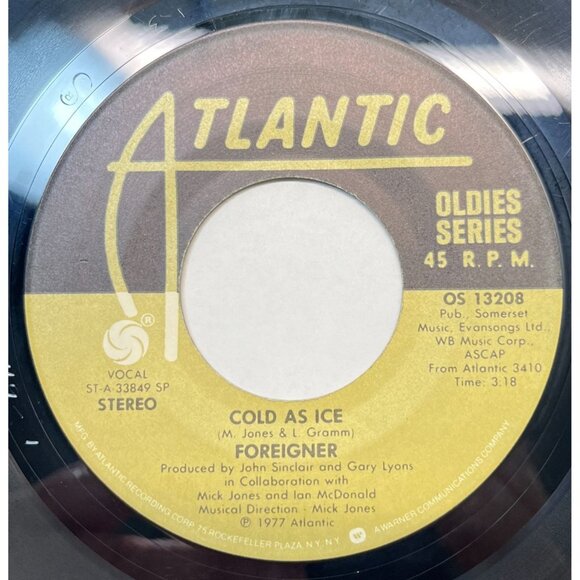 Foreigner Feels Like the First Time / Cold As Ice 45 Vinyl 70s Classic Rock Atla - Picture 2 of 6